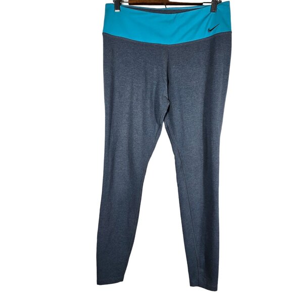 Nike‎ Dri-Fit Workout Leggings Large Full-Length Blue Yoga Pants - Picture 2 of 11